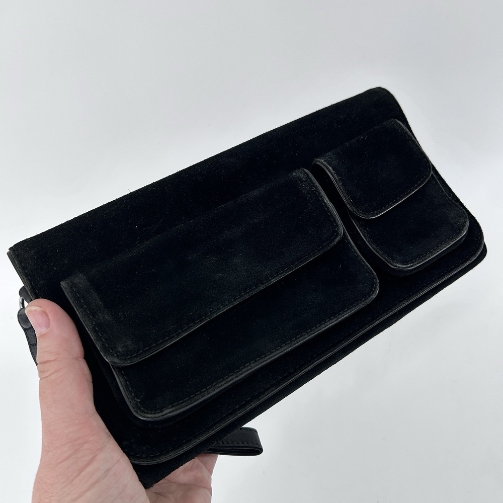 Banana Republic Y2K Minimalist Utility Suede Black Clutch Wristlet Pockets Pouch
